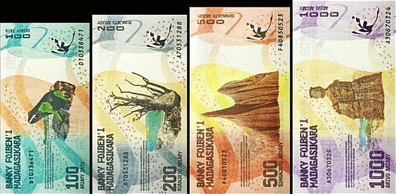 P97-P100 Madagascar 100,200,500 & 1000 Ariary (4 Notes)